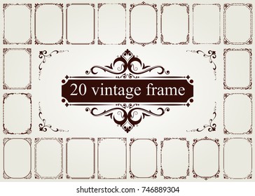 set of vintage frame with beautiful filigree, vector illustration