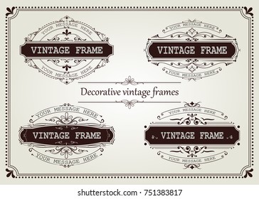 set of vintage frame with beautiful filigree, decorative border, vector illustration