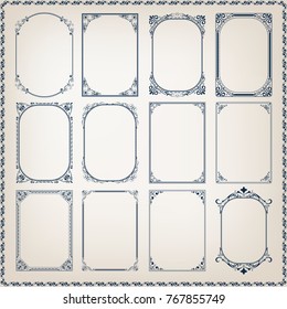 set of vintage frame with beautiful filigree, decorative vintage border, vector illustration