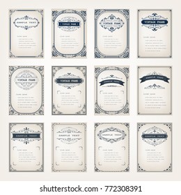 set of vintage frame with beautiful filigree, decorative border, luxury greeting cards,vector illustration