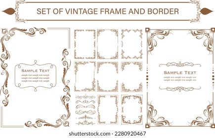 Set of vintage frame and border. Decorative vector frames  with floral ornament . typescript elegance.