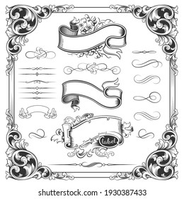 Set of vintage frame and borders. Decorative retro vector. Elements for invitation, congratulation and greeting card.