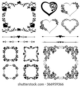 Set of Vintage frame. Celebration background with heart and place for your text. Vector Illustration