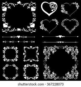 Set of Vintage frame. Celebration black background with heart and place for your text. Vector Illustration