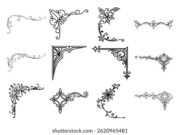 Set vintage frame corners design elements. Vintage line decoration frames collection. Vector illustration