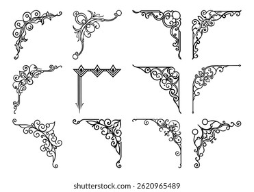 Set vintage frame corners design elements. Vintage line decoration frames collection. Vector illustration
