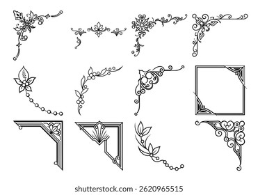 Set vintage frame corners design elements. Vintage line decoration frames collection. Vector illustration