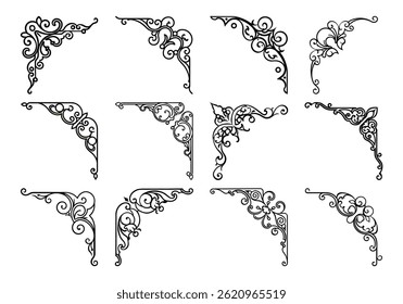 Set vintage frame corners design elements. Vintage line decoration frames collection. Vector illustration