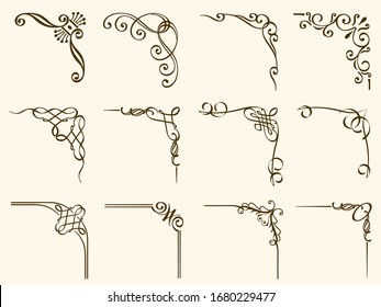 Set of vintage frame corners isolated on a white background. Vector illustration.