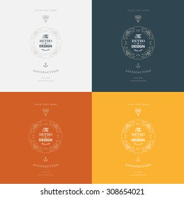 Conjunto de marcos de época para Logos de Lujo, Restaurante, Hotel, Boutique o Identidad de Negocios. Royalty, diseño heráldico con elementos de diseño elegantes y florecientes. Plantilla de ilustración vectorial.
