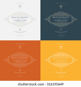 Set of Vintage Frame for Luxury Logos, Restaurant, Hotel, Boutique or Business Identity. Royalty, Heraldic Design with Flourishes Elegant Design Elements. Vector Illustration Template.