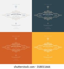 Set of Vintage Frame for Luxury Logos, Restaurant, Hotel, Boutique or Business Identity. Royalty, Heraldic Design with Flourishes Elegant Design Elements. Vector Illustration Template.