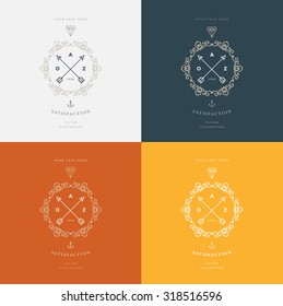 Set of Vintage Frame for Luxury Logos, Restaurant, Hotel, Boutique or Business Identity. Royalty, Heraldic Design with Flourishes Elegant Design Elements. Vector Illustration Template.