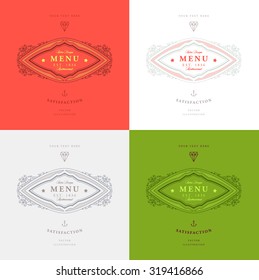 Set of Vintage Frame for Luxury Logos, Restaurant, Hotel, Boutique or Business Identity. Royalty, Heraldic Design with Flourishes Elegant Design Elements. Vector Illustration Template.