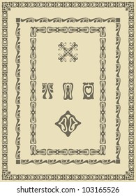 Set vintage frame, ornament and element for decoration and design