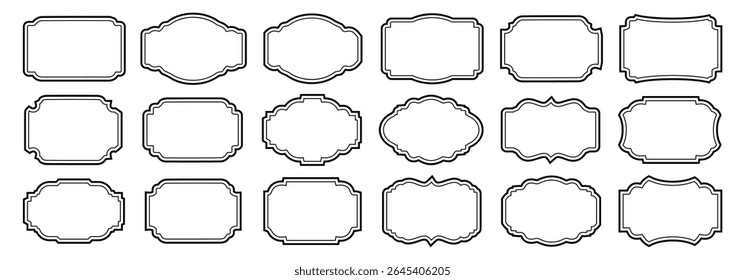 Set of Vintage frame outline design. Vintage cute whimsical vector frames set. Decorative elegant retro wave, border frame set line art style design.