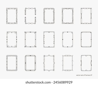 Set of vintage frames in A4 format. Hand drawn, ink and paper. Isolated vector set of vintage frames art deco, arabic, refined classic design. Decorative pattern, certificate template, diploma, label.