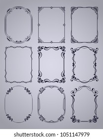 Set of vintage frames with beautiful filigree ornamental frame, decorative ornate vintage borders, retro elements. Vector illustration. Template for design