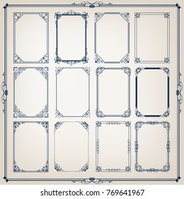 set of vintage frames with beautiful filigree, decorative vintage borders, vector illustration