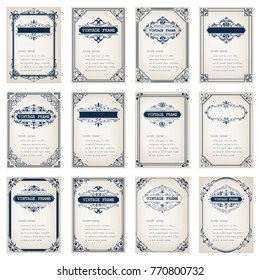 set of vintage frames with beautiful filigree, decorative vintage borders, vector illustration