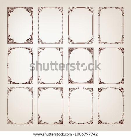 set of vintage frames with beautiful filigree, decorative borders, vector illustration