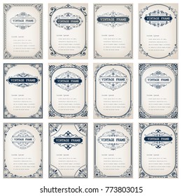 set of vintage frames with beautiful filigree,ornamental border, vector illustration