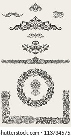 Set of vintage FRAMES, Borders, Corners, Elements. Vignette style. Design elements Collection 3