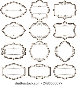 Set of vintage frames and borders isolated on white background.