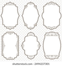 Set of vintage frames and borders isolated on white background.