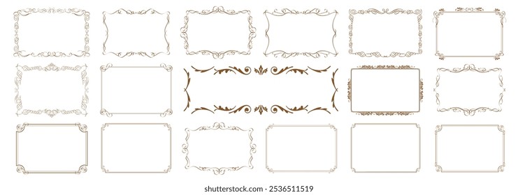 Set of vintage frames and borders isolated on white background. Decorative floral ornament. Vector design.