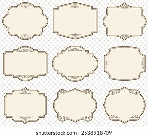 Set of vintage frames and borders isolated on white background.	