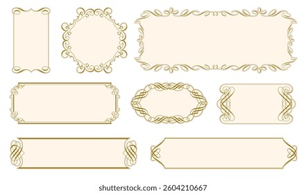 Set of vintage frames and borders isolated on white background. Design elements, collection for invitation, menu.
