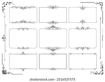 Set of vintage frames and borders. Vector design. Decorative floral ornament