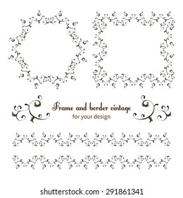 Set of vintage frames and borders with vignettes in Victorian style. Ornate element for design. Ornamental patterns for wedding invitations, birthday and greeting cards.