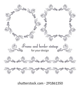 Set of vintage frames and borders with vignettes in Victorian style. Ornate element for design. Ornamental patterns for wedding invitations, birthday and greeting cards.