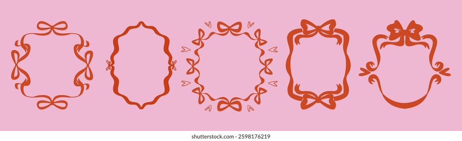 A set of vintage frames with coquettish bows and ribbons.