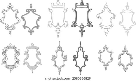 Set of vintage frames for design. Decorative elements. Vector illustration