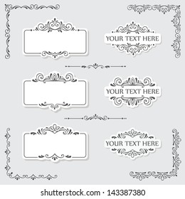 Set of vintage frames and design elements in vector