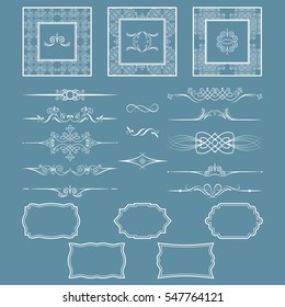 Set of vintage frames and dividers. You can use return for the design and execution of invitations, photos, postcards. Vector illustration.

