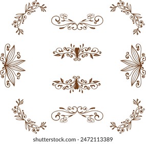 Set of vintage frames. Floral ornament. decorative vector frames and borders. Medieval border illustration isolated on white background. 