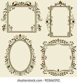 Set of vintage frames with floral ornament. Vector illustration.