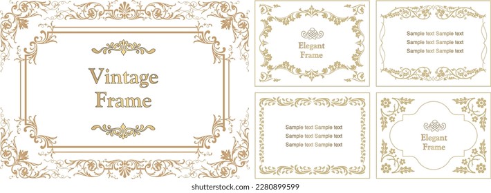 Set of vintage frames. Floral vector ornament. gold border frame.