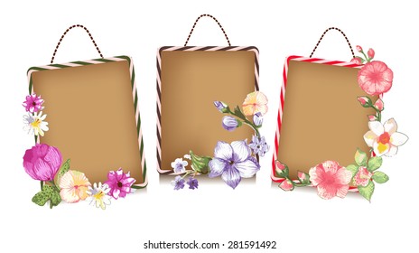 Set of vintage frames with flowers of watercolors