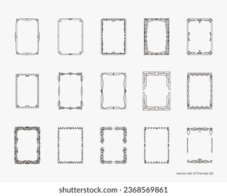 Set of vintage frames. Vintage frame template, ink and paper. Art deco, engraving, floral, modern. Antique frame, decorative divider, ornate border. Hand drawn, isolated, vector illustration.