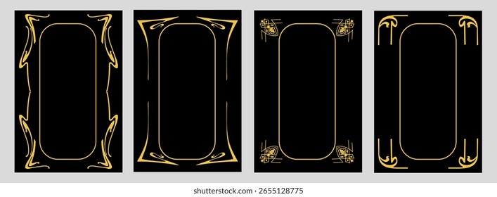 set vintage frames, gold black, arabesque, art, artdeco, background,