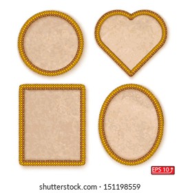 set vintage frames from golden ropes, isolated on white background vector