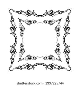 set of vintage frames. hand drawn black and white vector illustration
