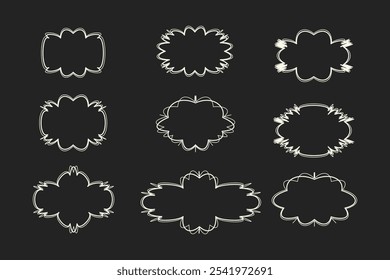 Set of vintage frames hand drawn white on black background. Vector illustration