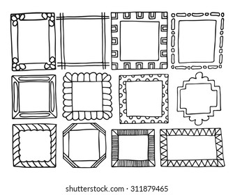 Set of vintage frames hand-drawn. Vector illustration for decoration greetings, invitations, celebrations, wedding cards and other design.