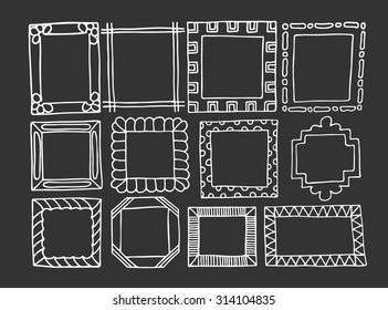 Set of vintage frames hand-drawn. Vector illustration for decoration greetings, invitations, celebrations, wedding cards and other design.